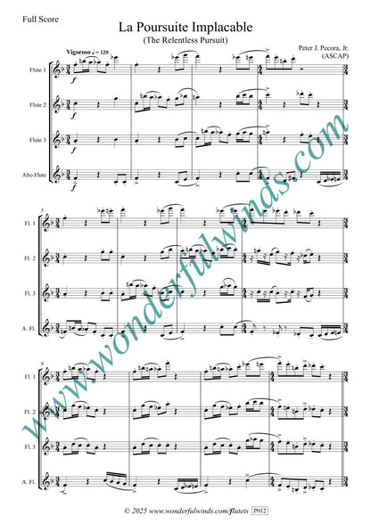 Pecora, P. J. Jr - La Poursuite Implacable -. Flute quartet (3 C Flutes 1 alto)- Digital Download