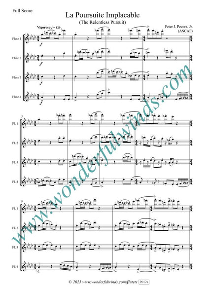 Pecora, P. J. Jr - La Poursuite Implacable -. Flute quartet (4 C Flutes)- Digital Download