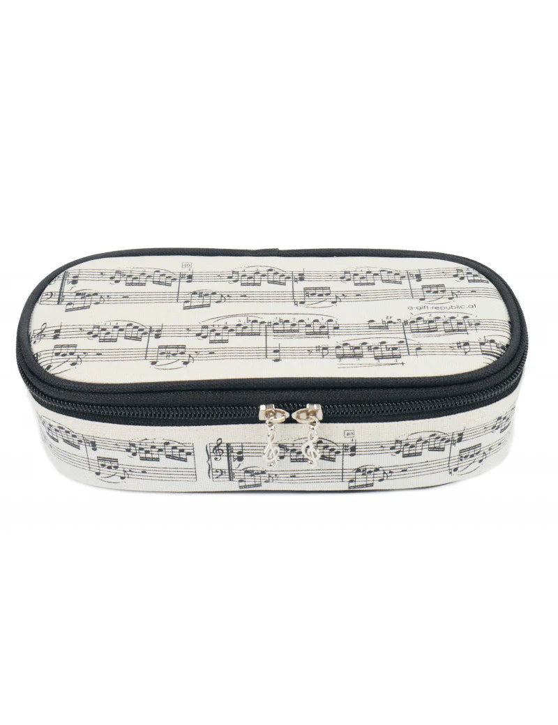 Music Pencil Case Cream with Black Manuscript and Treble Clef Zippers