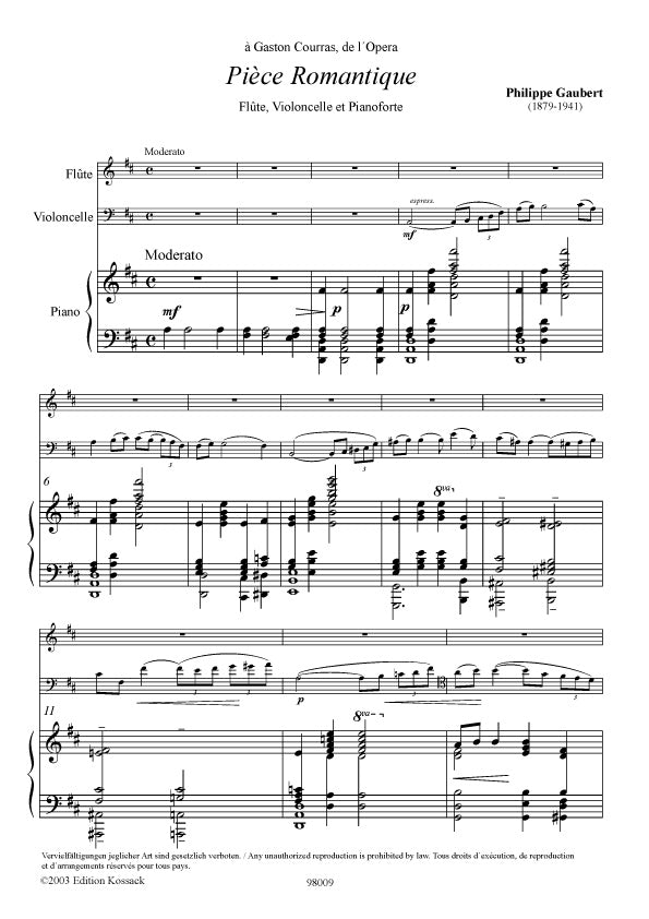 Gaubert, Philippe - Piece Romantique pour flute, cello and piano