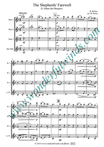 Berlioz, H - The Shepherds' Farewell - Berlioz, H.- for flute quartet (3 C flutes and 1 alto)-   Digital Download