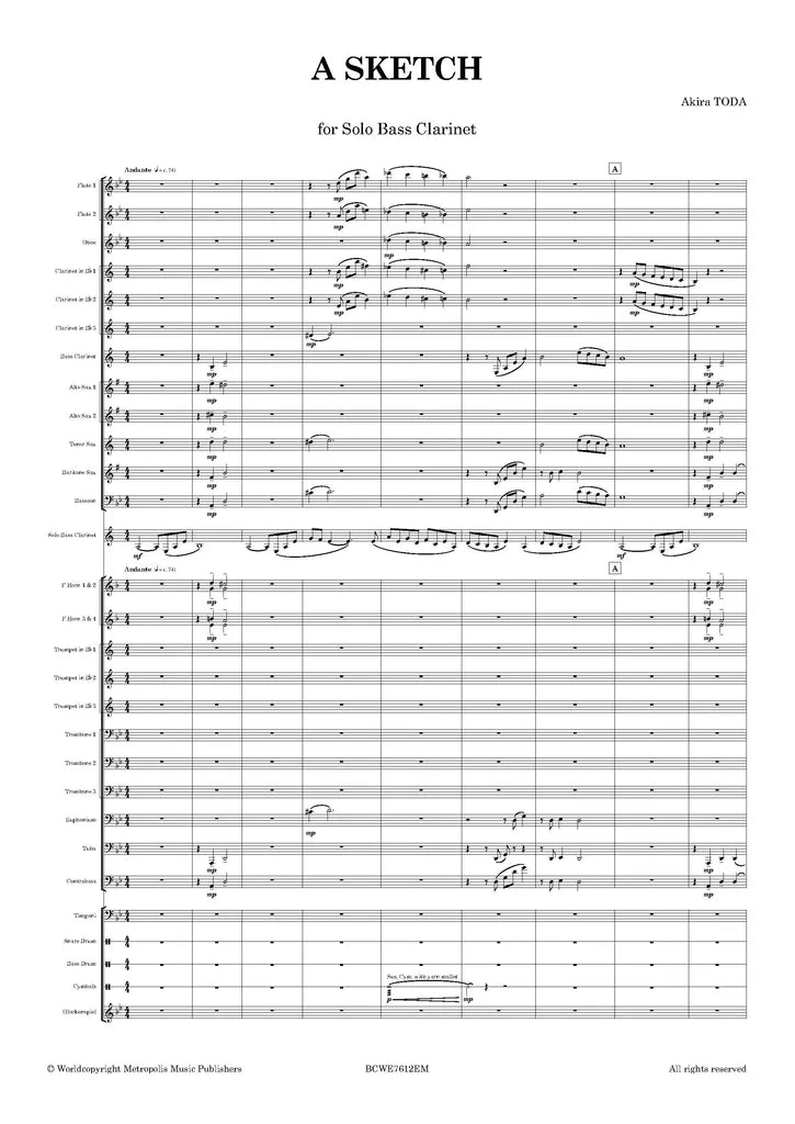 Toda - A Sketch for Bass Clarinet Solo and Wind Band
