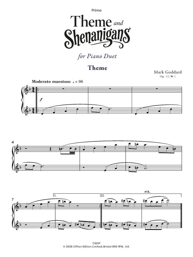 Godard, M - Theme and Shenanigans - Piano Duets and solos (Digital Download)