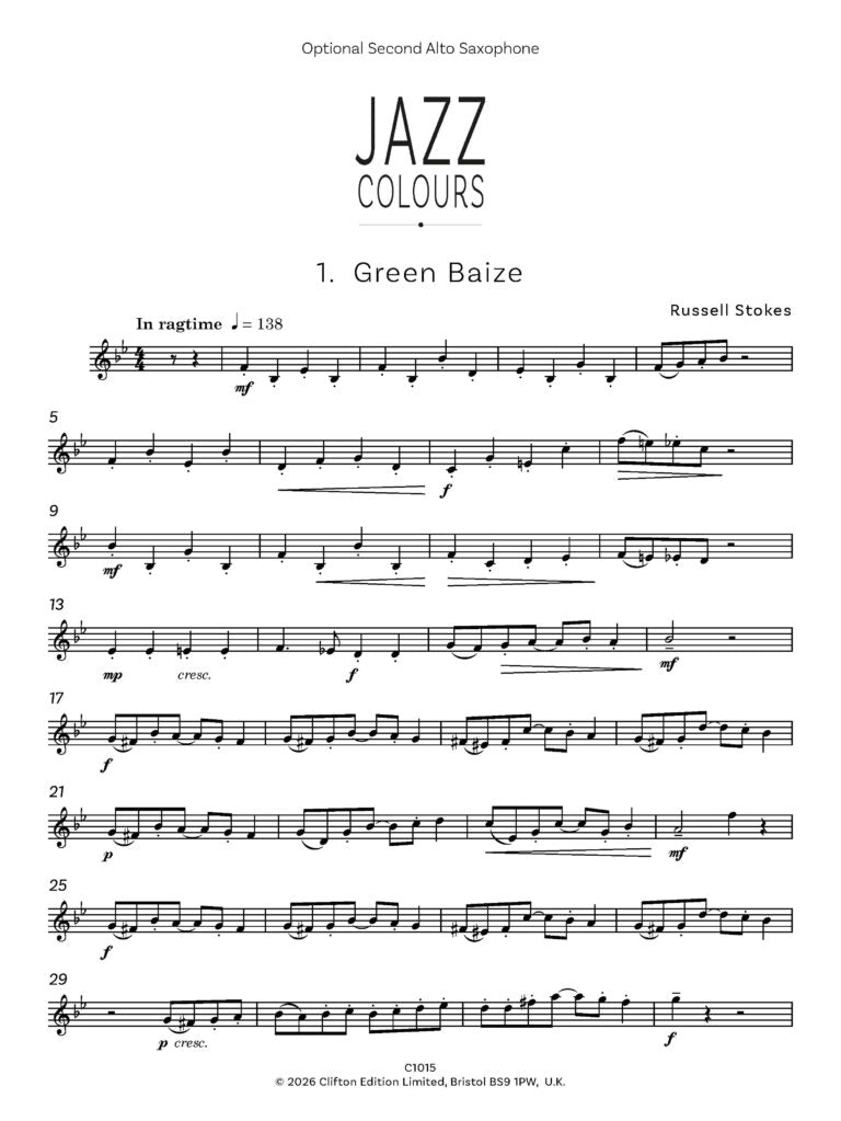 Stokes, Russell - Jazz Colours for Alto Saxophone and Piano- Digital Download