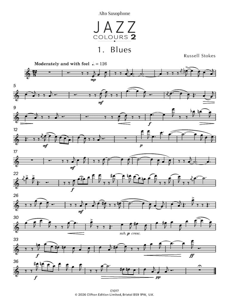 Stokes, Russell - Jazz Colours 2 for Alto Saxophone and Piano- Digital Download