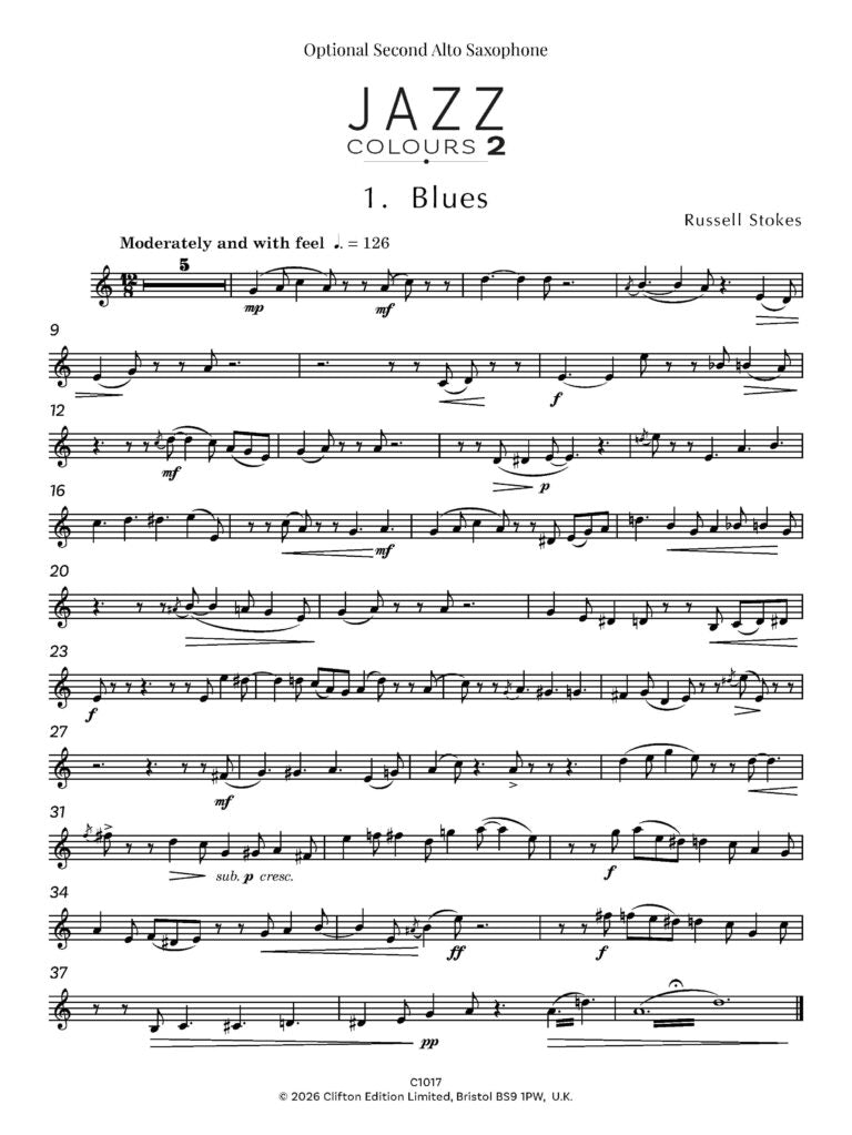 Stokes, Russell - Jazz Colours 2 for Alto Saxophone and Piano- Digital Download