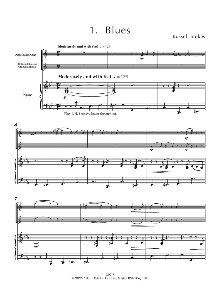 Stokes, Russell - Jazz Colours 2 for Alto Saxophone and Piano- Digital Download