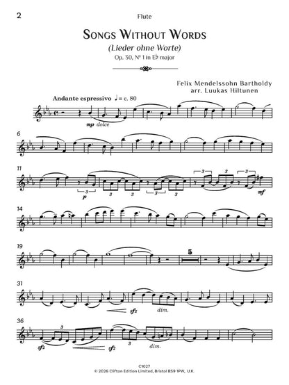 Felix Mendelssohn arr. Luukas Hiltunen - Songs Without Words Op. 30 No. 1 for flute and piano - Digital Download