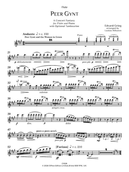 Edvard Grieg arr. Luukas Hiltunen - Peer Gynt: A Concert Fantasy for flute and piano - Digital Download