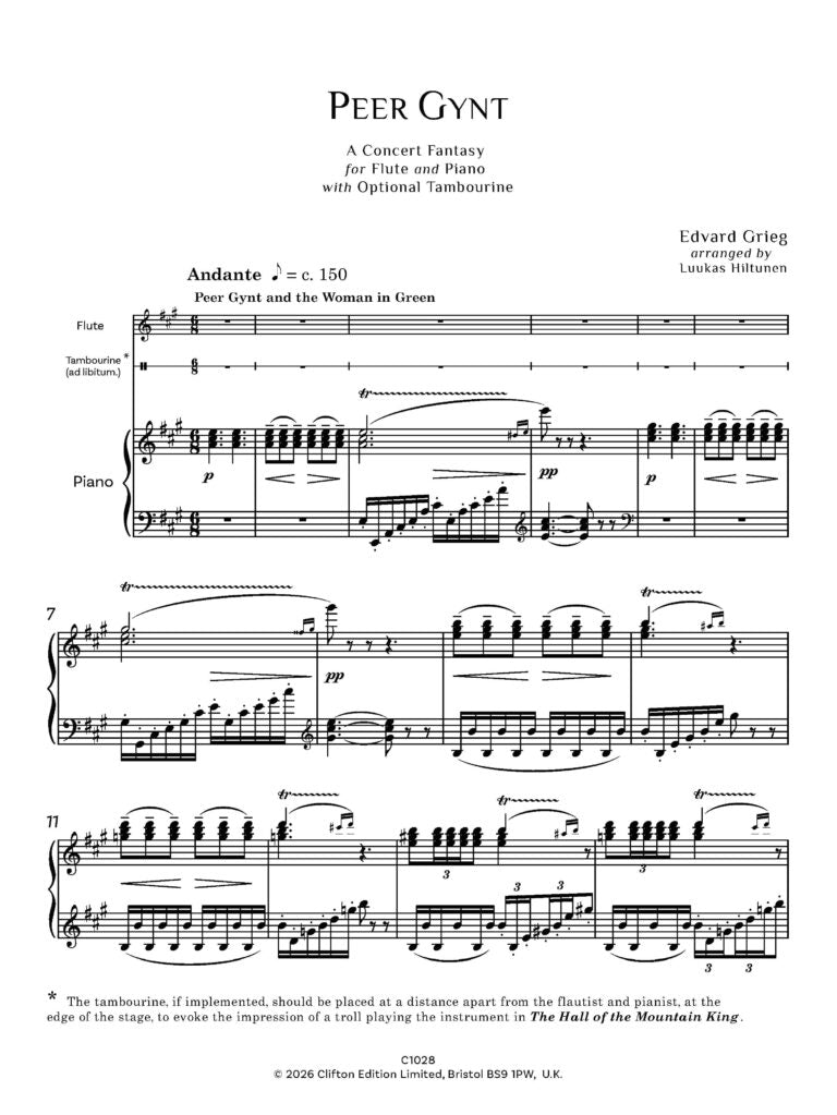 Edvard Grieg arr. Luukas Hiltunen - Peer Gynt: A Concert Fantasy for flute and piano - Digital Download