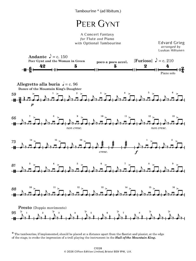 Edvard Grieg arr. Luukas Hiltunen - Peer Gynt: A Concert Fantasy for flute and piano - Digital Download