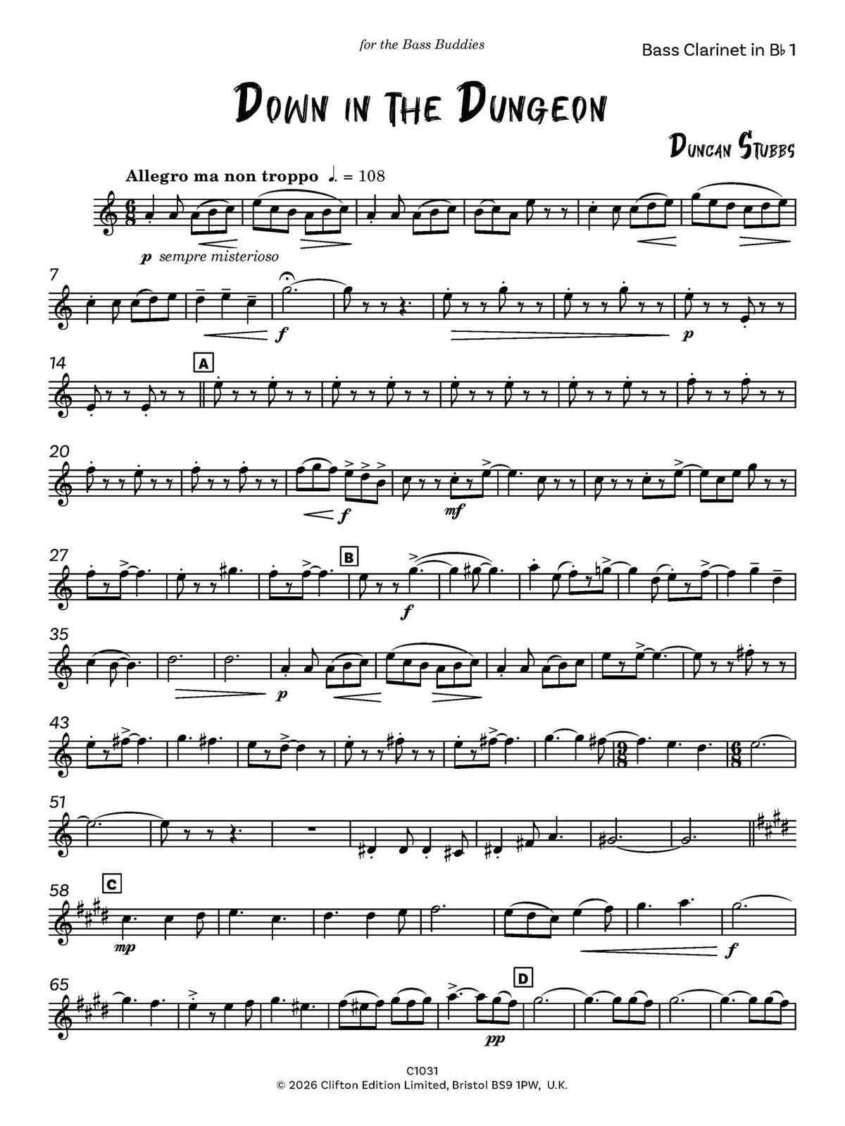 Down in the Dungeon for 4 Bass Clarinets- Digital Download