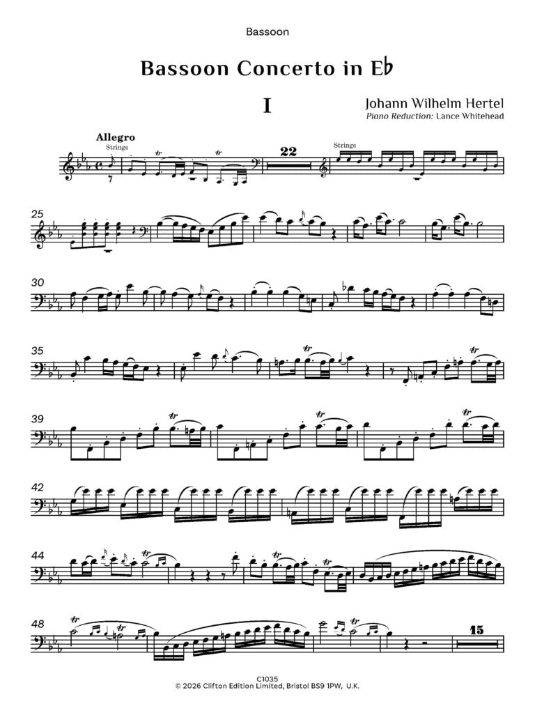 Hertel, JW Concerto in E flat for bassoon (Piano reduction)- Digital Download