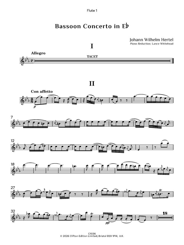 Hertel, JW Concerto in E flat for bassoon (Score and parts)- Digital Download