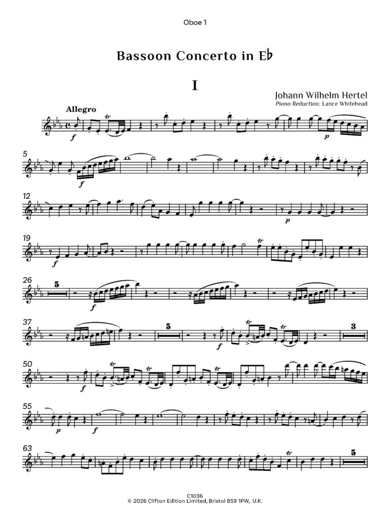Hertel, JW Concerto in E flat for bassoon (Score and parts)- Digital Download