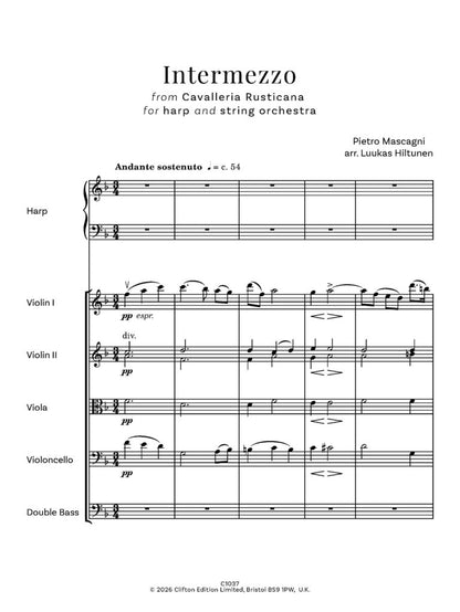 Pietro Mascagni arr. Luukas Hiltunen - Intermezzo from Cavalleria Rusticana for solo harp and string orchestra - Digital Download