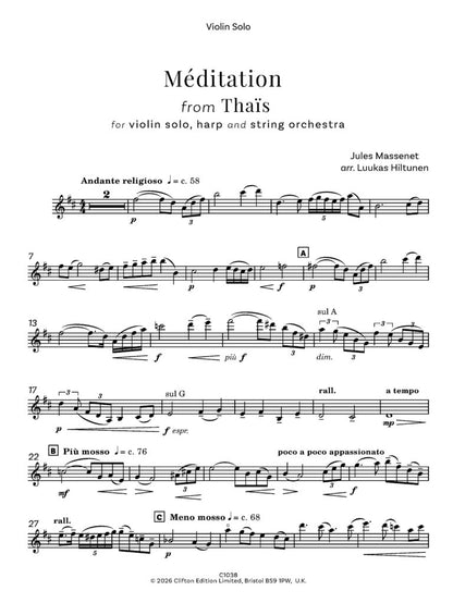 Massenet/Hiltunen - Méditation from Thaïs - String Orchestra solo violin and harp - Digital Download