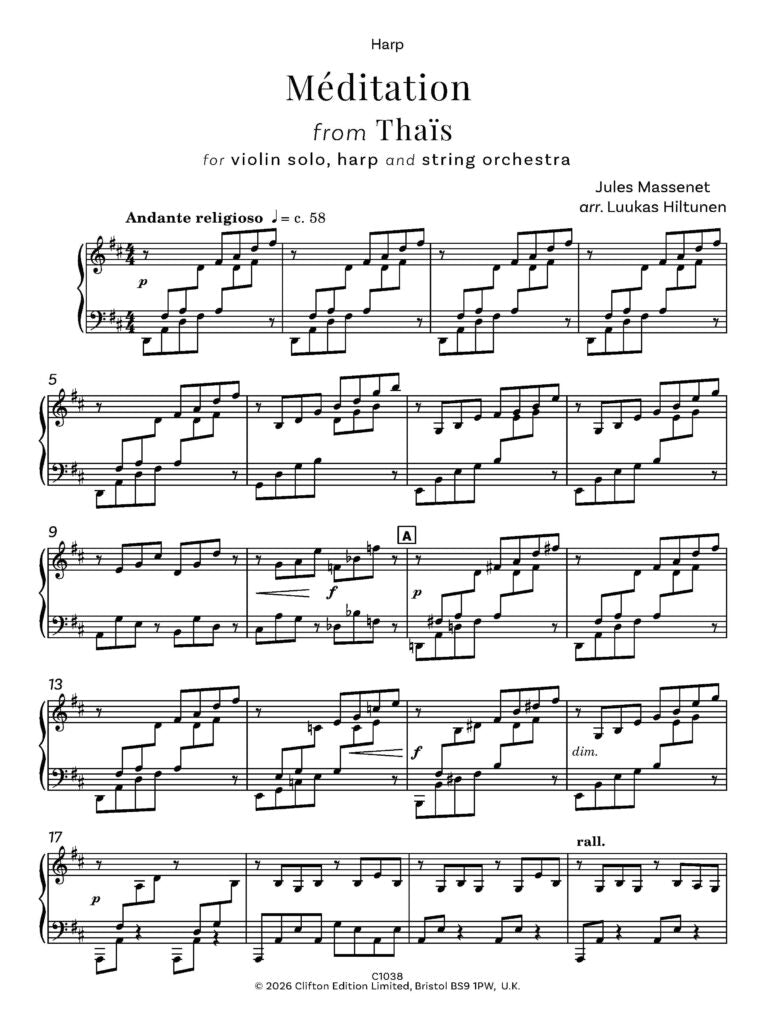 Massenet/Hiltunen - Méditation from Thaïs - String Orchestra solo violin and harp - Digital Download