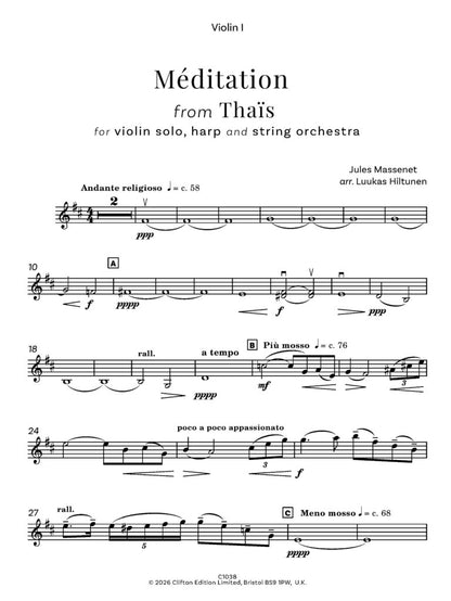 Massenet/Hiltunen - Méditation from Thaïs - String Orchestra solo violin and harp - Digital Download