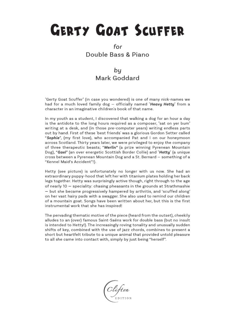 Goddard, Mark: Gerty Goat Scuffer. Double Bass & Piano