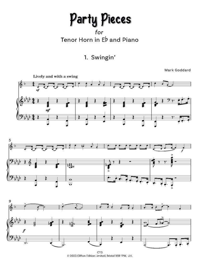 Goddard, Mark: Party Pieces for Horn in Eb & Piano Seven entertaining pieces Grades 2 – 5 Digital Download