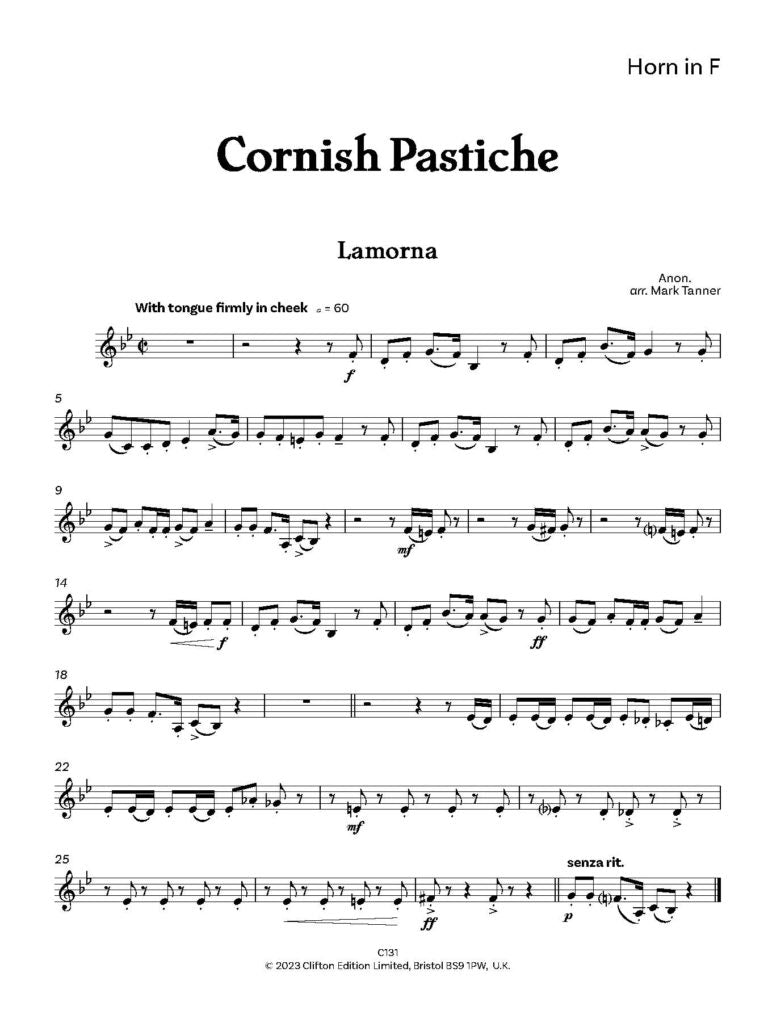 Tanner, Mark: Cornish Pastiche for Horn in F Timeless Cornish melodies, cooked up for hungry horn players - Digital Download