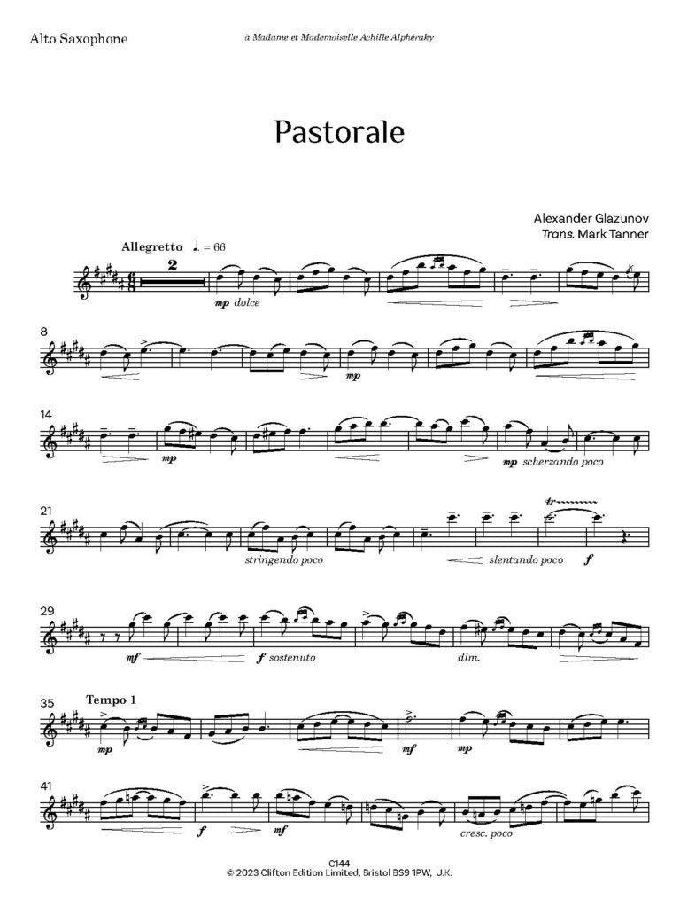 Glazunov arr. Tanner: Three Miniatures Op. 42 (Alto Sax. & Piano)