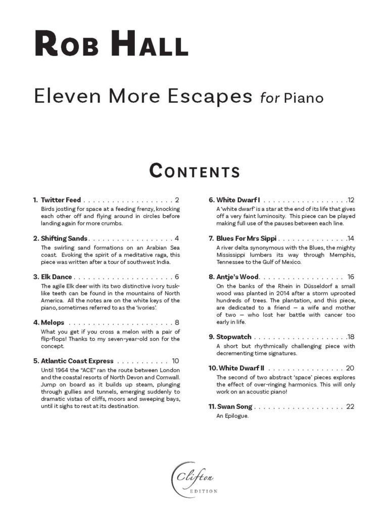 Hall, Rob: Eleven MORE Escapes for Piano