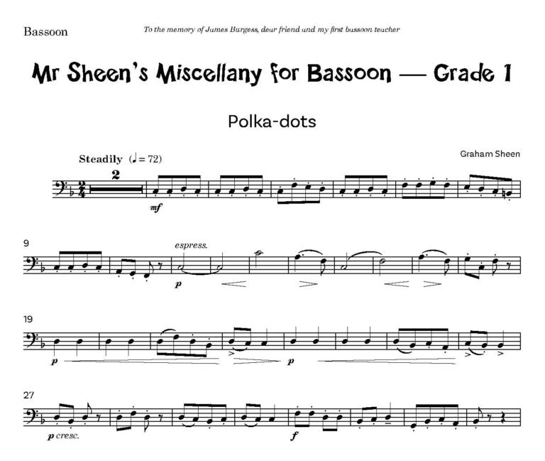 Mr Sheen’s Miscellany for Bassoon – Grade 1 Three Pieces for Bassoon and Piano - Digital Download