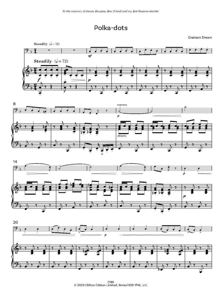 Mr Sheen’s Miscellany for Bassoon – Grade 1 Three Pieces for Bassoon and Piano - Digital Download