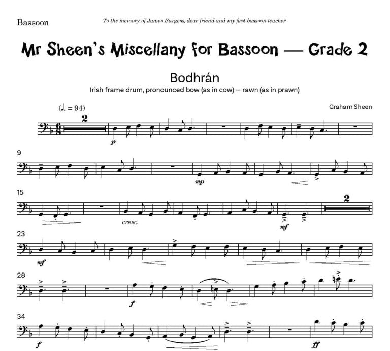 Mr Sheen’s Miscellany for Bassoon – Grade 2 Three Pieces for Bassoon and Piano - Digital Download