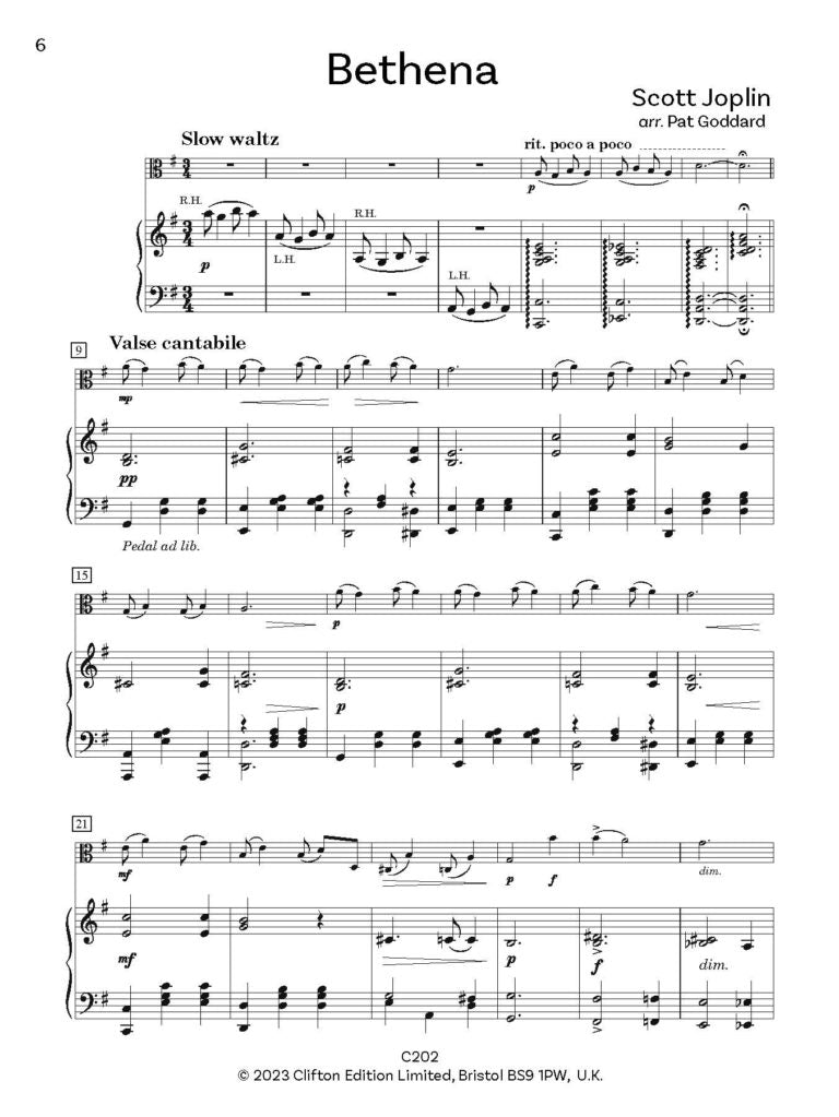 Joplin Rags, arr. Goddard. Viola & Piano