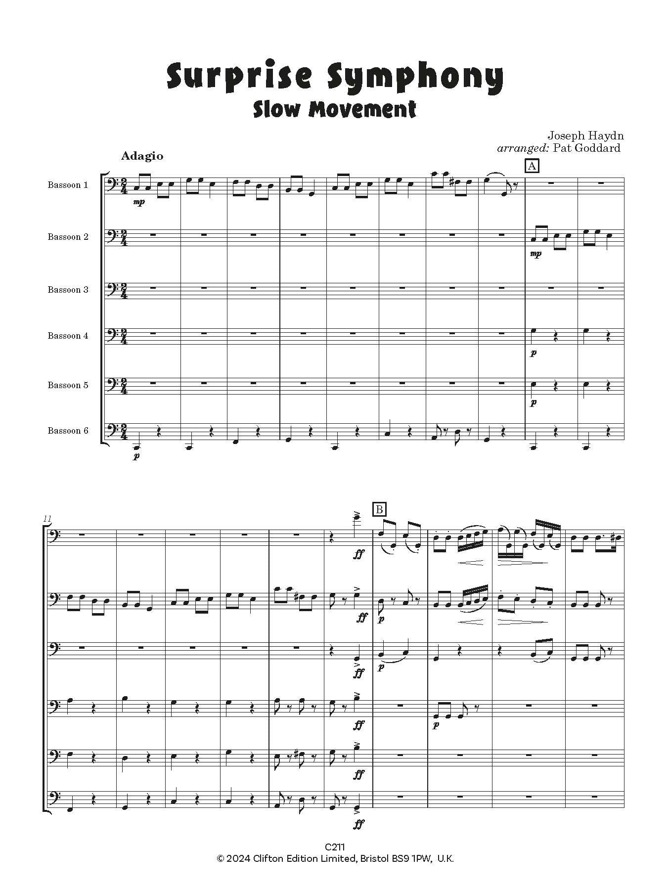 Goddard, Pat -  Surprise Symphony for Bassoon Ensemble - Digital Download