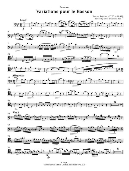 Reicha , A - Variations pour le Bassoon (Piano reduction) Digital Download