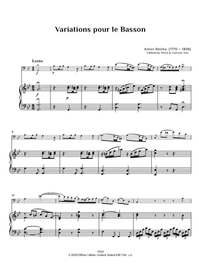 Reicha , A - Variations pour le Bassoon (Piano reduction) Digital Download