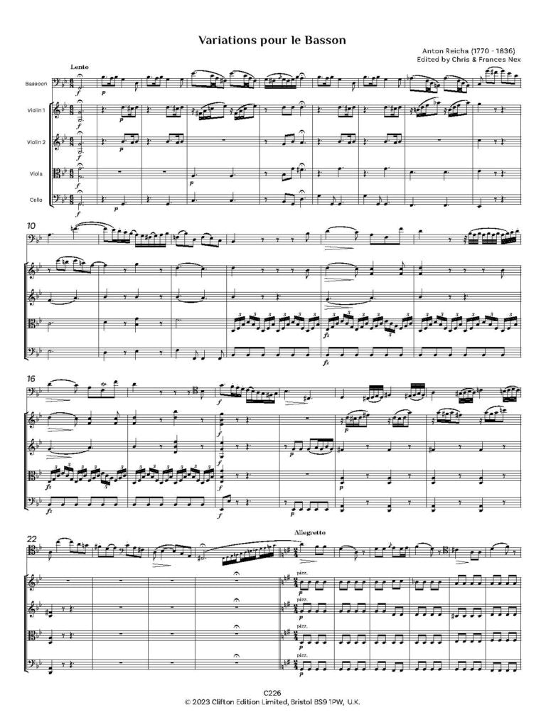 Reicha , A - Variations pour le Bassoon (Score and Parts) Digital Download