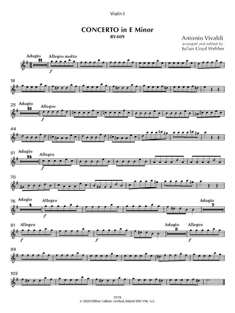 Vivaldi: Concerto in E minor RV409 [SCORE AND PARTS] (Two Cellos & Orchestra)