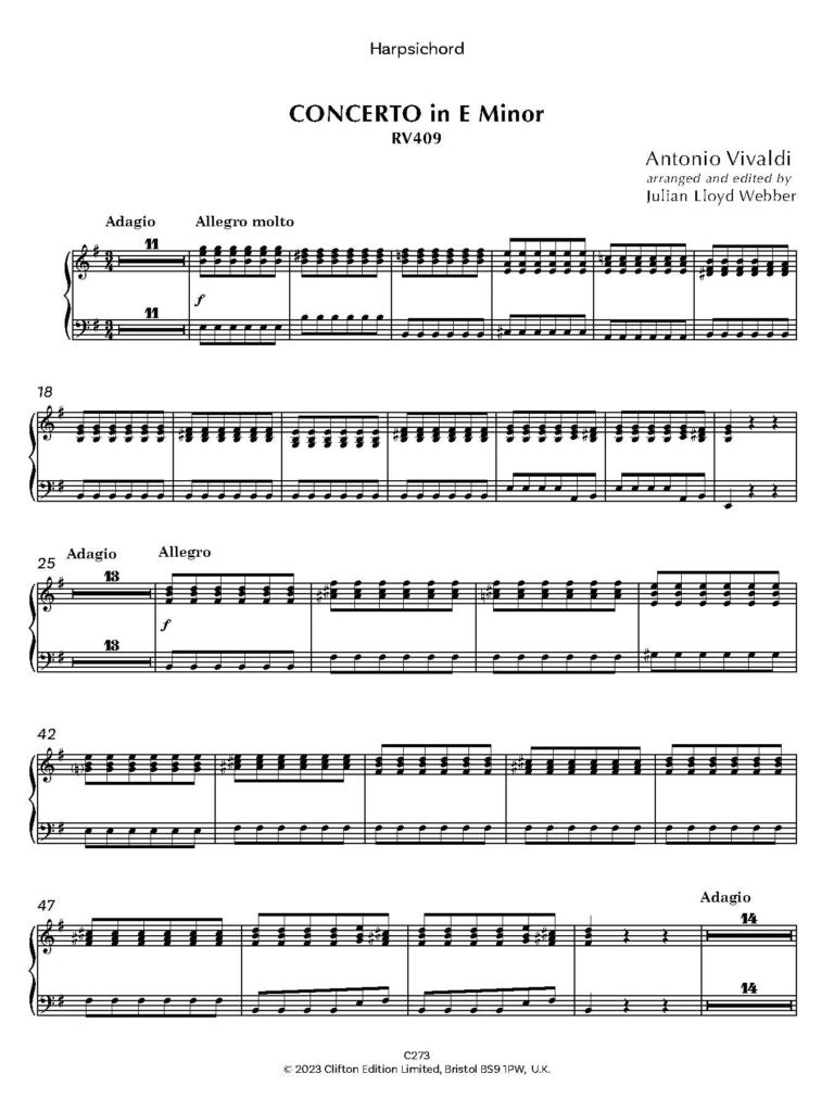 Vivaldi: Concerto in E minor RV409 [SCORE AND PARTS] (Two Cellos & Orchestra)