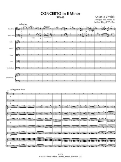 Vivaldi: Concerto in E minor RV409 [SCORE AND PARTS] (Two Cellos & Orchestra)