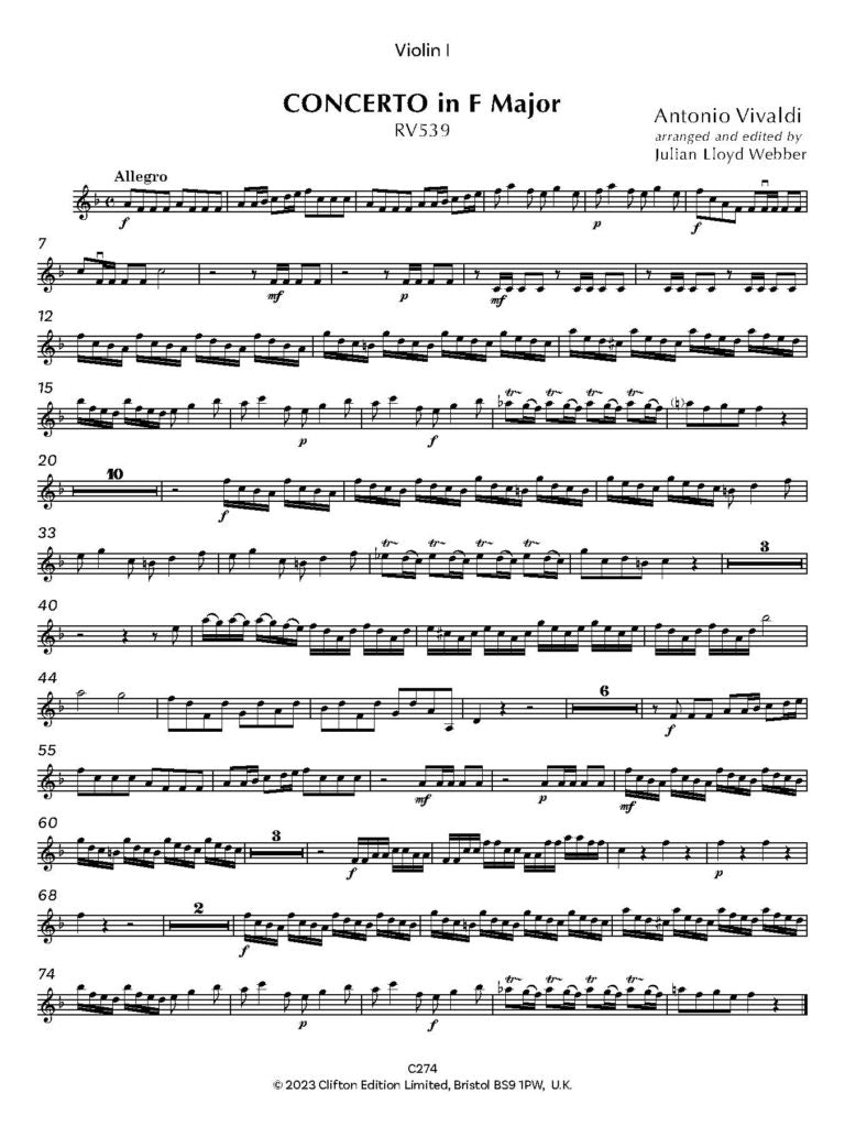 Vivaldi: Concerto in F major RV539 [SCORE AND PARTS] (Two Cellos & Orchestra)