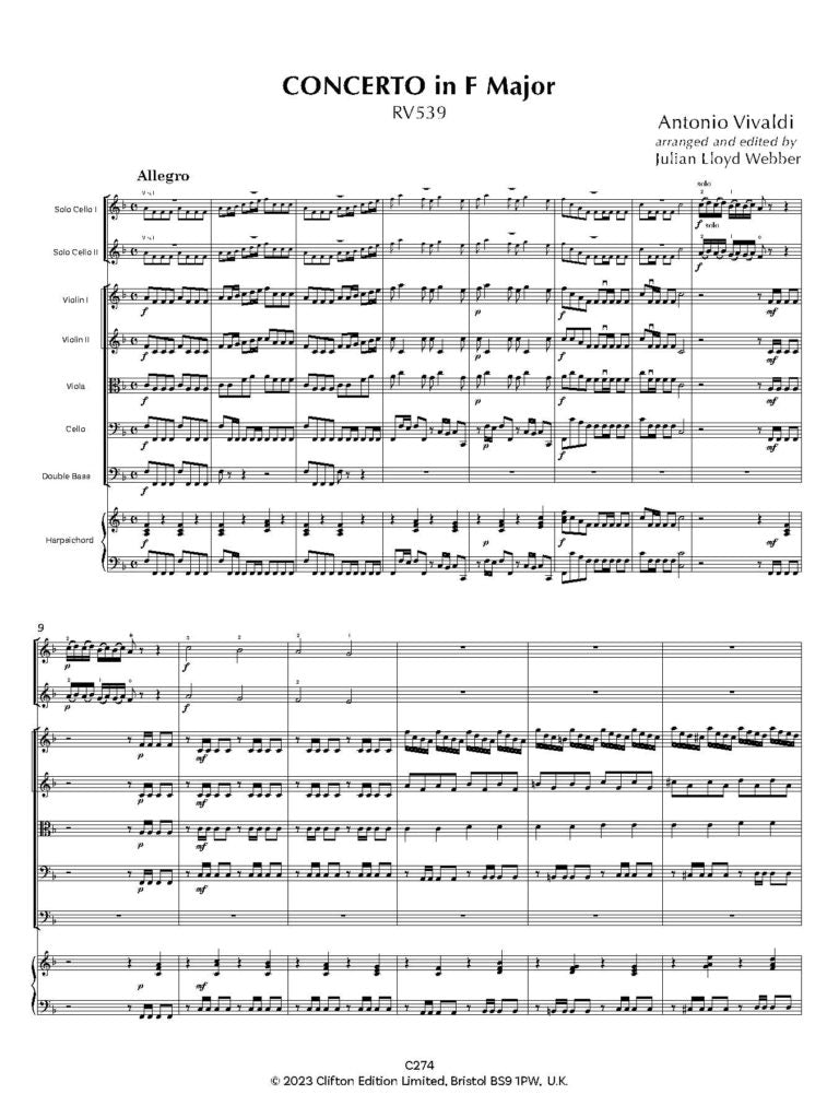 Vivaldi: Concerto in F major RV539 [SCORE AND PARTS] (Two Cellos & Orchestra)