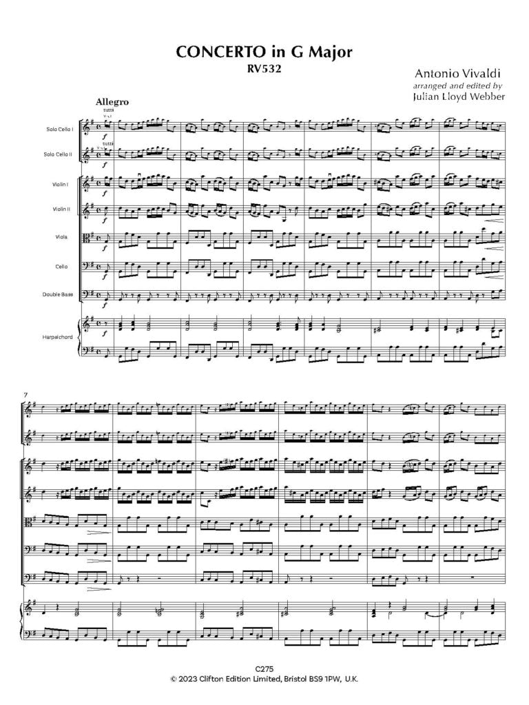 Vivaldi: Concerto in G major RV532 [SCORE AND PARTS] (Two Cellos & Orchestra) - Digital Download