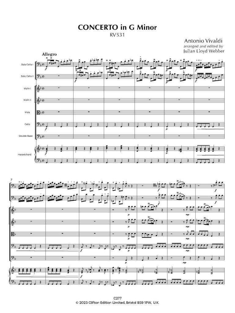 Vivaldi: Concerto in G minor RV531 [SCORE AND PARTS] (Two Cellos & Orchestra) Digital Download