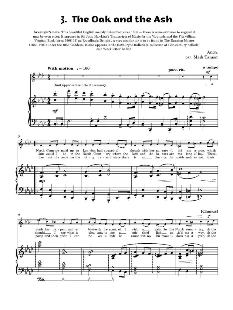 Tanner, Mark - Folk Songs Volume 2 Eight folk songs, arranged with exquisite piano accompaniments - Digital Download