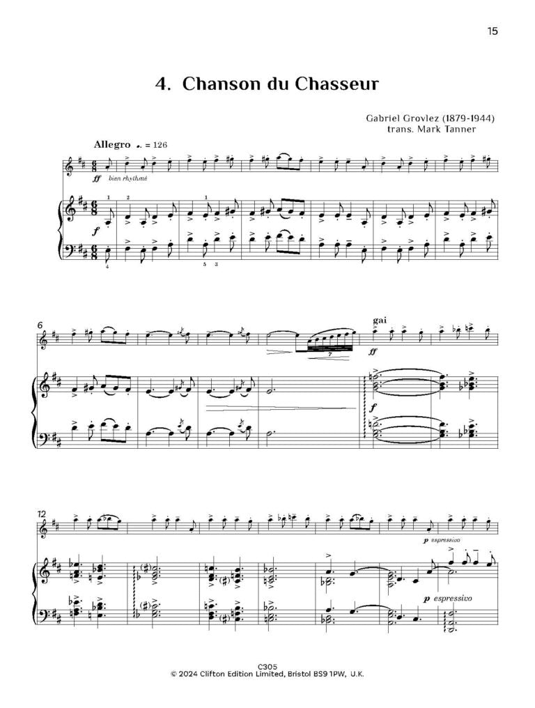 Grovlez L’Almanach aux images arr. Tanner (Flute & Piano)