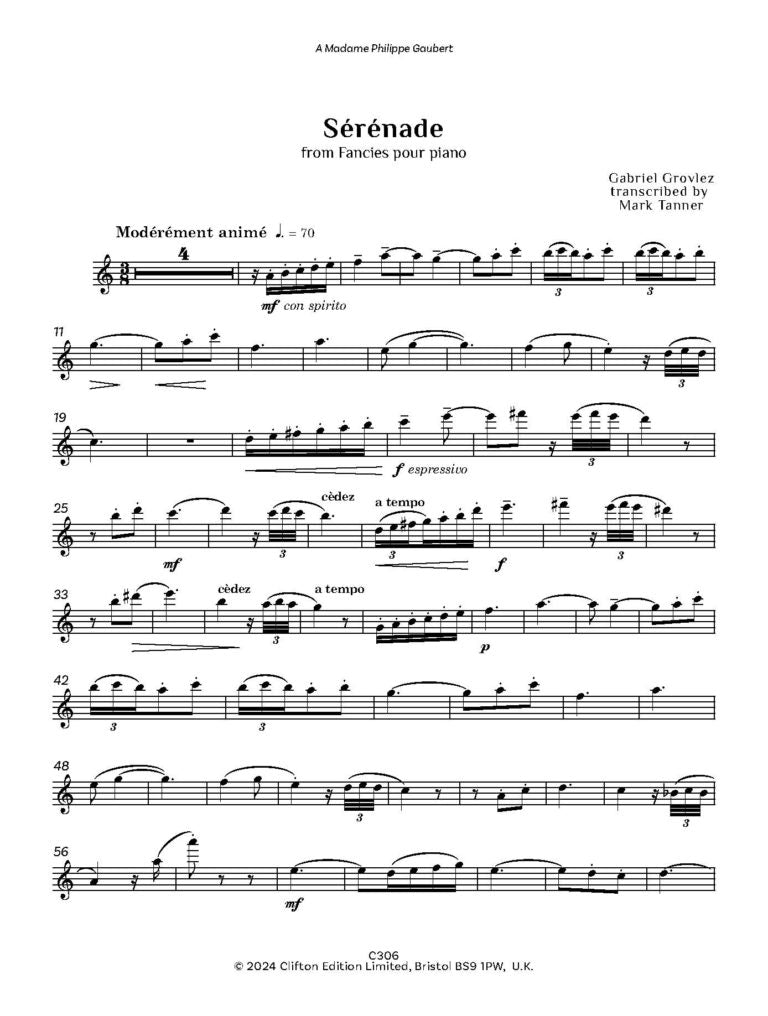 Grovlez: Sérénade arr. Tanner for Flute and Piano