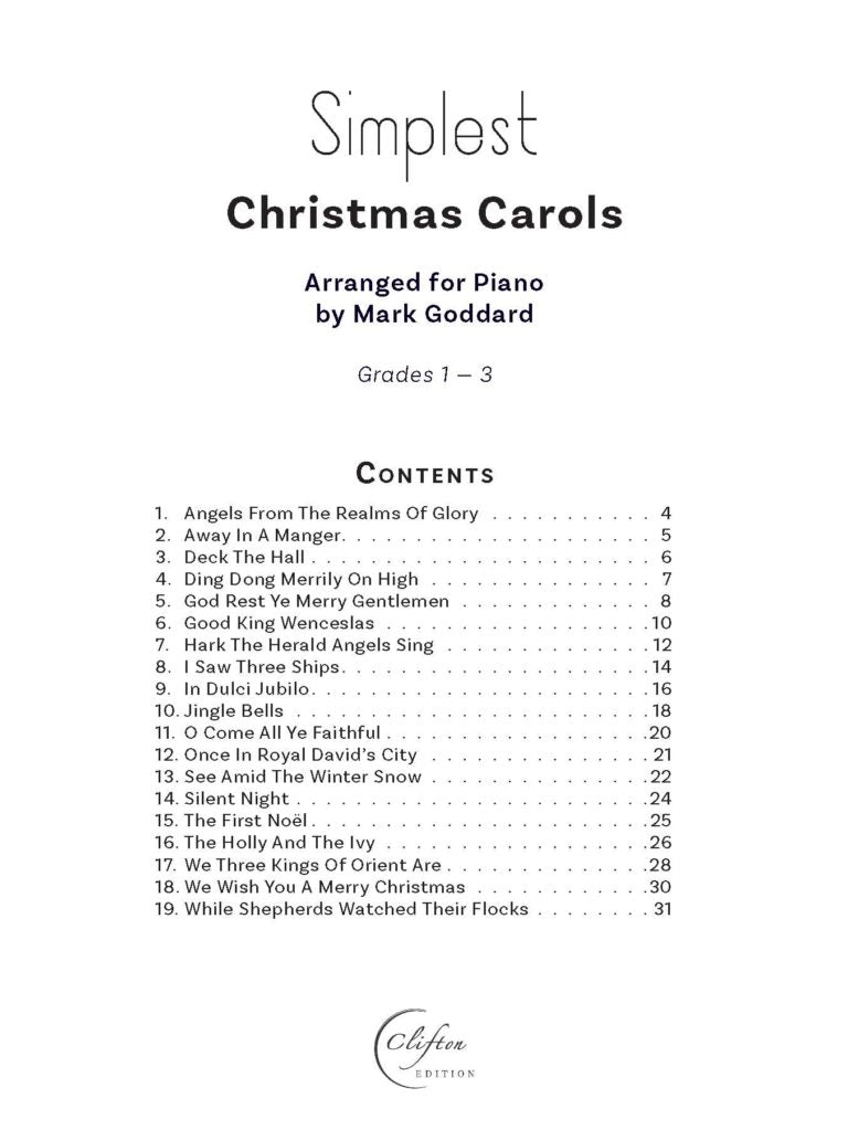 Simplest Christmas Carols arr. for Piano by Mark Goddard