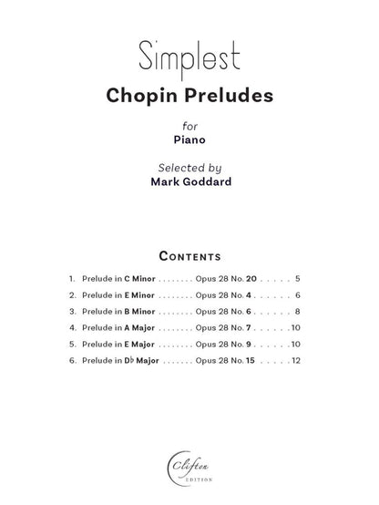 Simplest Chopin Preludes for Piano ed. Mark Goddard