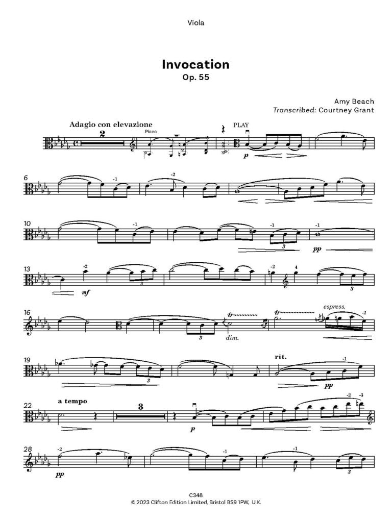 Beach, Amy: Invocation Op. 55 transcribed for Viola and Piano - Digital Download