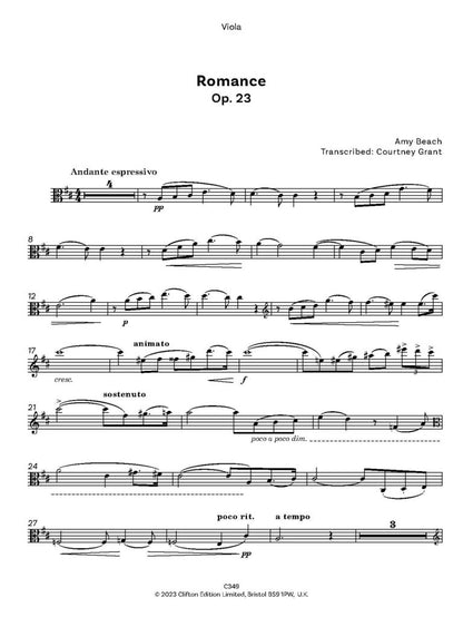 Beach, Amy: Romance Op. 23 transcribed for Viola and Piano - Digital Download